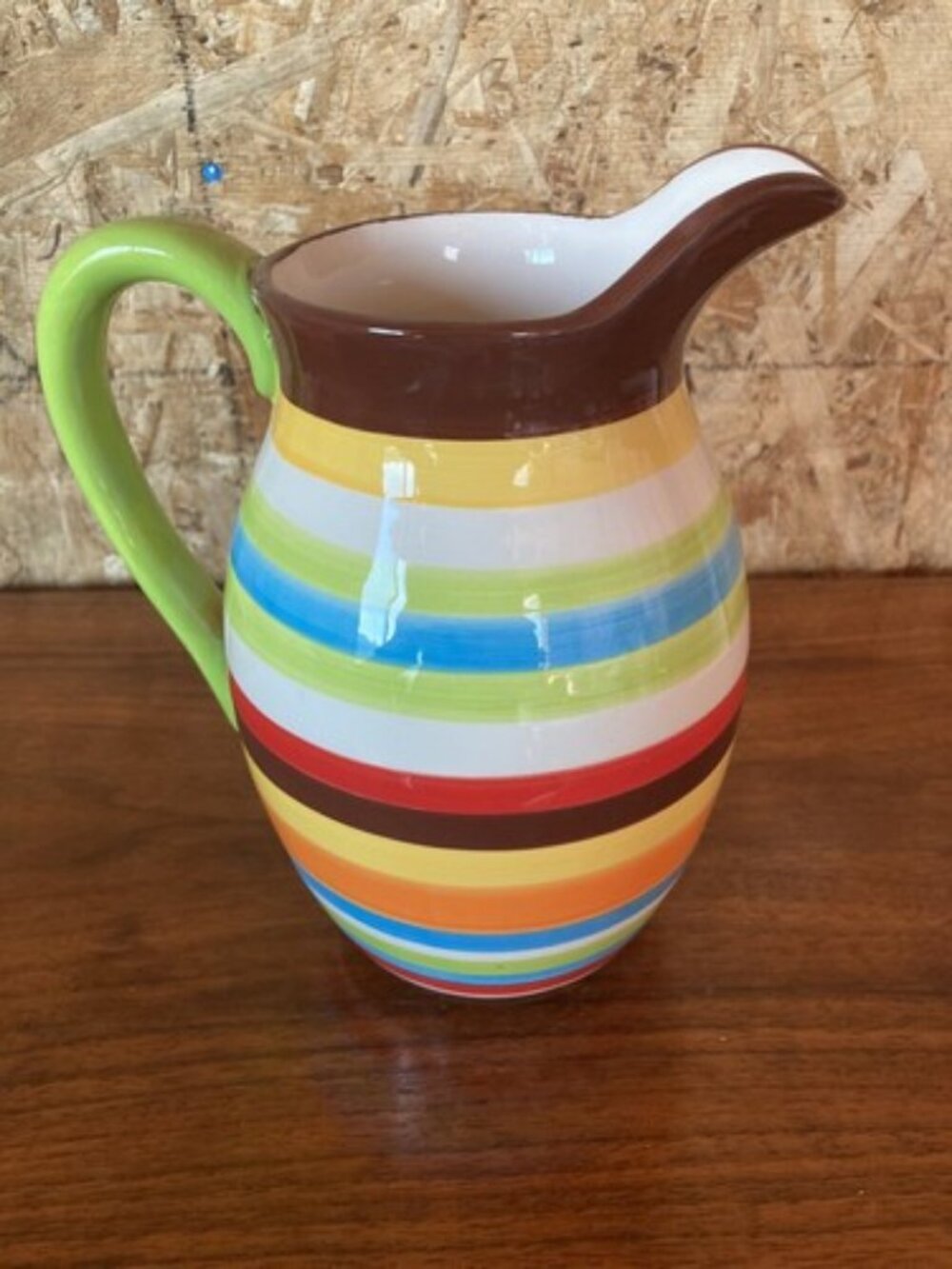 Striped Multicolor Ceramic Pitcher